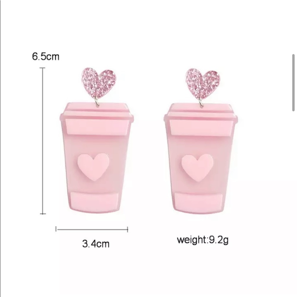 Lovely Pink Coffee Cup Dangle Earring - Picture 3 of 3